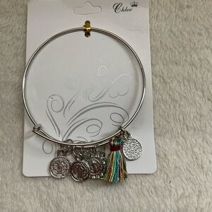 Chloe Silver-Tone Coin Charm Bracelet with Rainbow Tassel